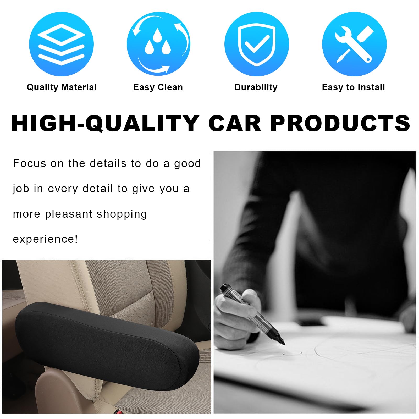 2 PCS Universal Car Seat Armrest Covers - Elastic Fabric Protectors for SUV, Truck - Black