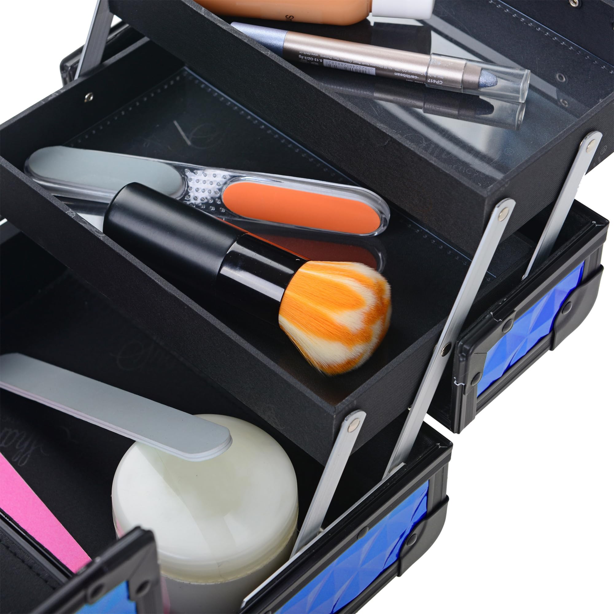 SHANY Chic Makeup Train Case - Portable Cosmetic Organizer with Lock & Multi-Trays | Beauty Storage Box with Mirror for Makeup, Jewelry & Cosmetics | Perfect for Travel, Salon & Professional Makeup Artists - Peacock Blue