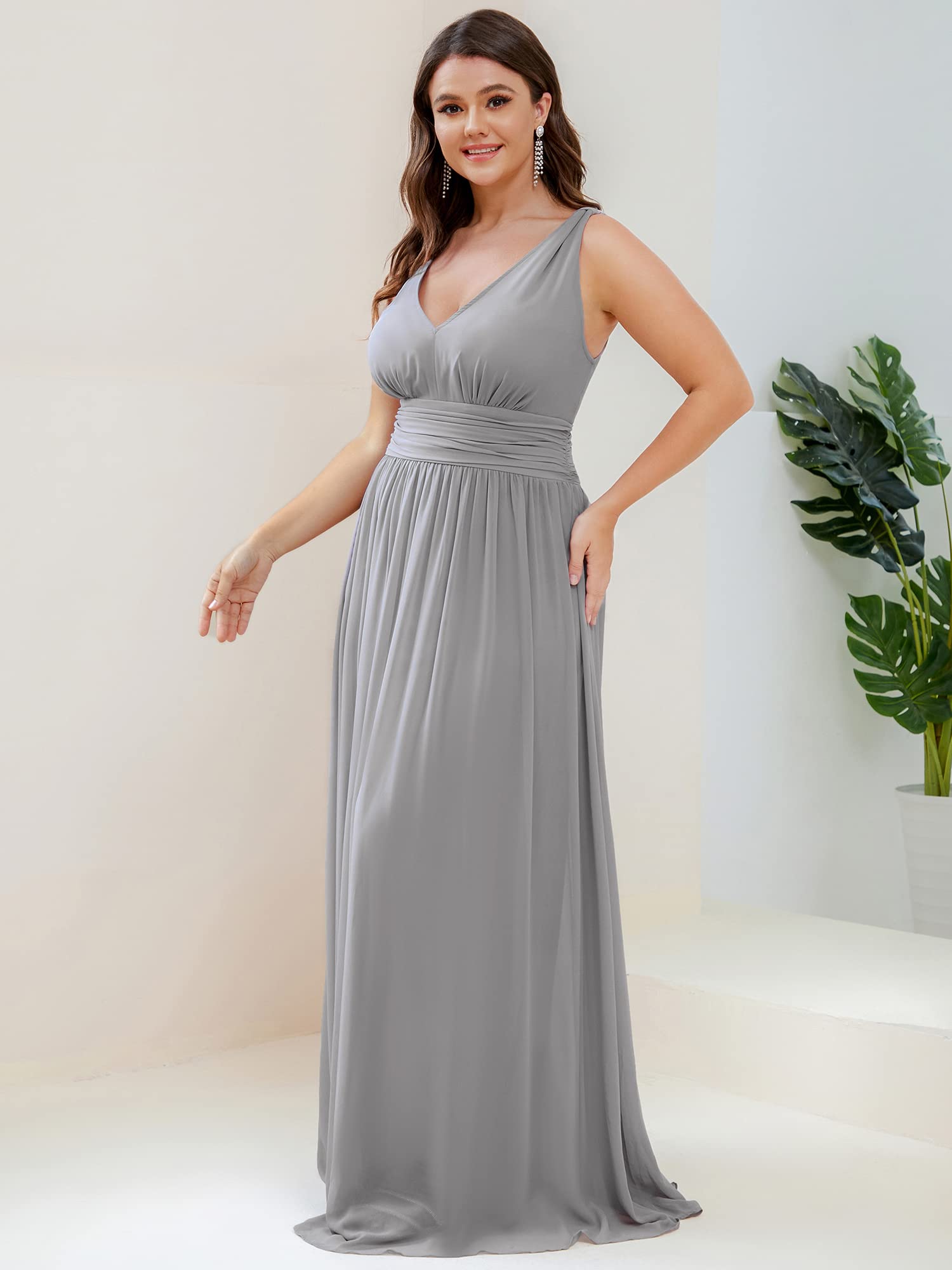 Ever-Pretty Women's Plus Size V-Neck Sleeveless Pleated Chiffon Maxi Dress - Formal Evening Gown & Bridesmaid Dress (Style 09016-DA) | Perfect for Weddings, Prom, Cocktail Parties & Special Occasions