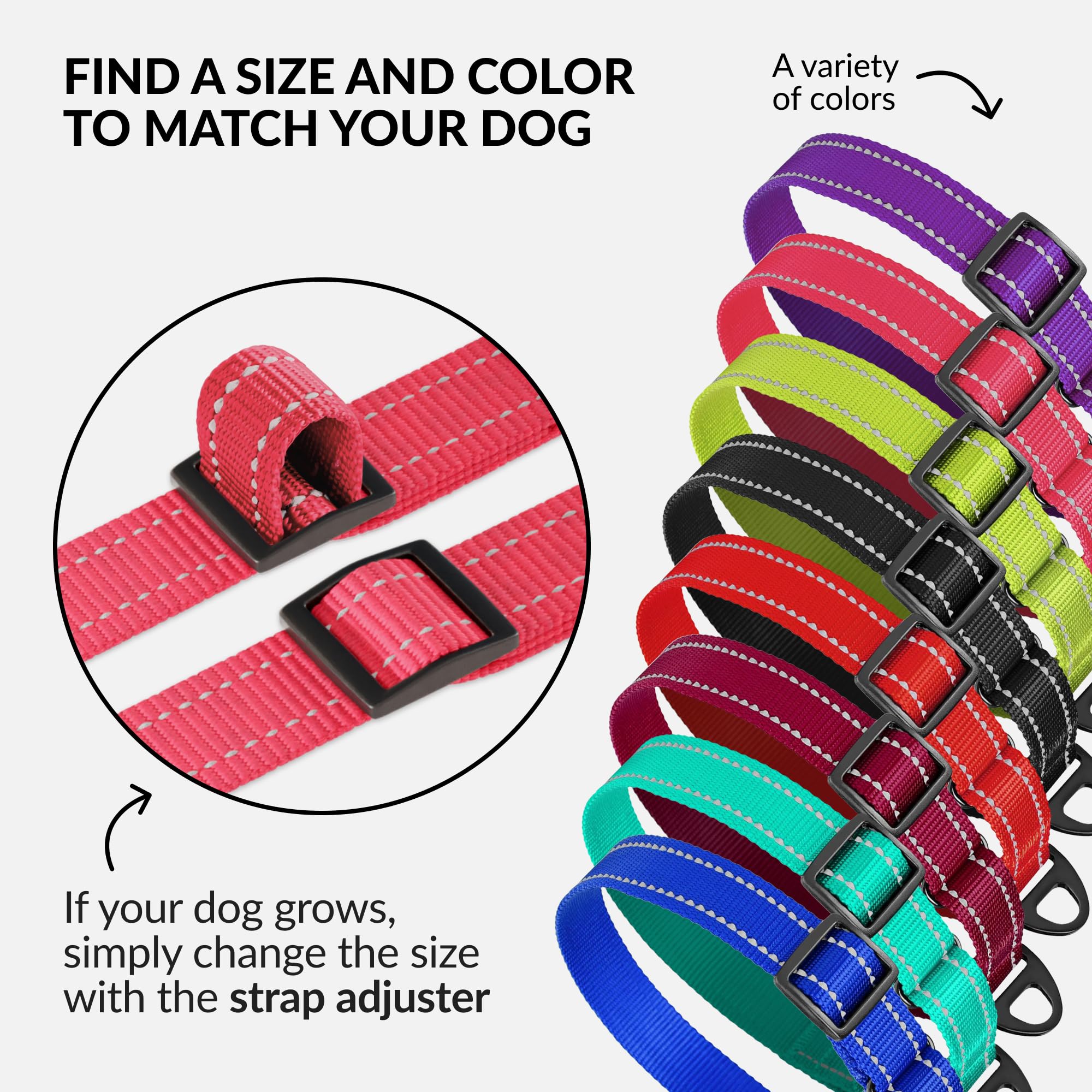 Reflective Martingale Dog Collar - Heavy Duty Nylon Training Collar for Small, Medium & Large Dogs - Adjustable & Durable for Puppies & Adult Dogs (Pink, Size M, 13