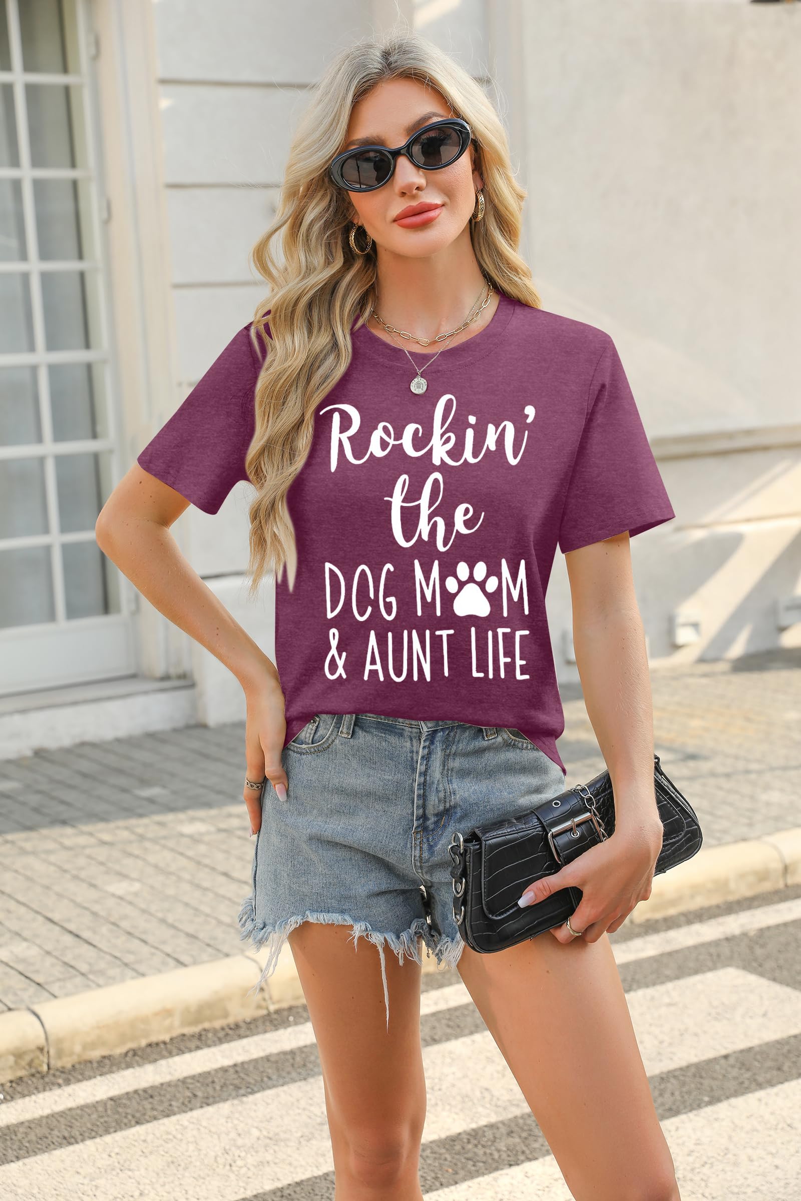 Funny Dog Mom T-Shirt for Women - Cute Dog Paw Graphic Tee - Rockin' The Dog Mom Life - Perfect Gift for Dog Lovers - Short Sleeve Casual Top - Great for Dog Parks, Pet Playdates & Everyday Wear