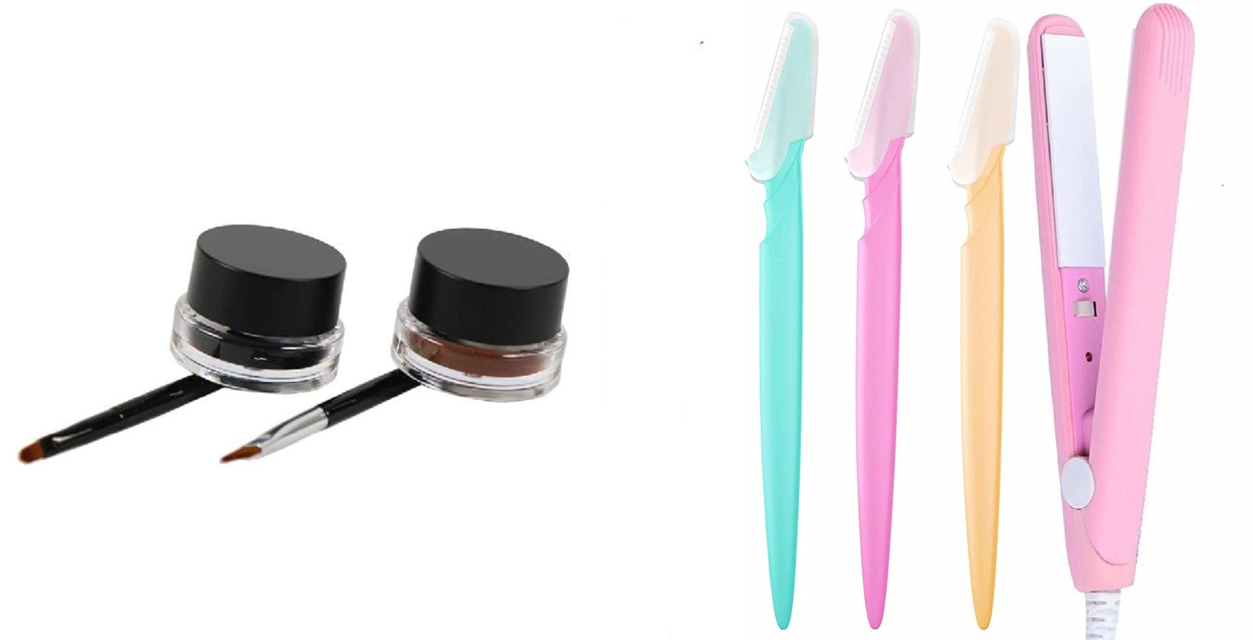 KHUSHI Smudge-Proof Waterproof Gel Eyeliner, Eyebrow & Facial Hair Remover, Mini Hair Straightener Combo Kit - Perfect for Makeup, Eyebrow Grooming & Quick Hair Styling