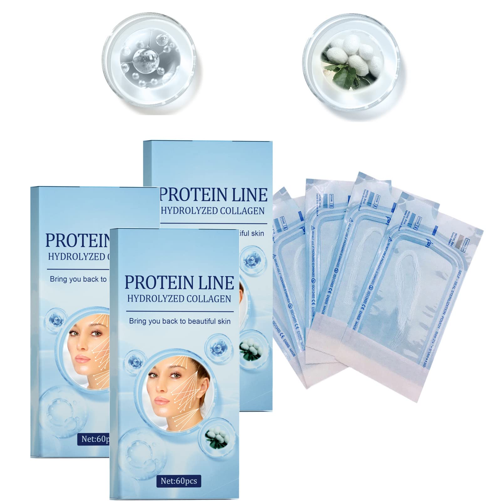 Korean Soluble Protein Threads for Face Lifting - Instalift Collagen Thread Set (3 Boxes, 180 Pcs) | Absorbable Protein Threads for Non-Surgical Facelift, Wrinkle Reduction & Skin Tightening | Perfect for At-Home Anti-Aging Treatments & Professional Skincare Routines