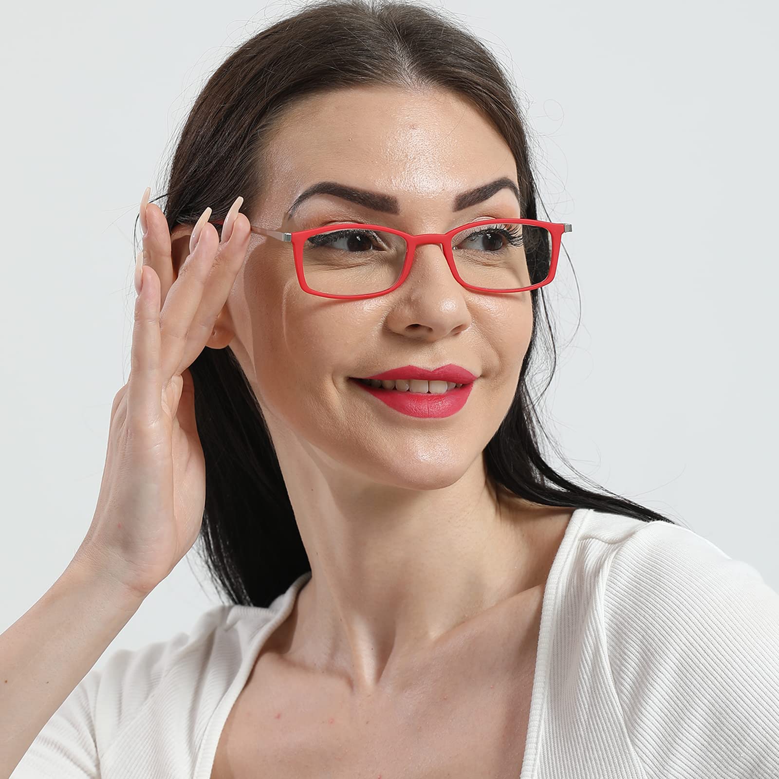 KoKoBin Ultra-Thin Anti-Blue Light Reading Glasses - Anti-Glare Computer Glasses with 3.00 Magnification (Red Frame) - Reduce Eye Strain for Office Work & Screen Time
