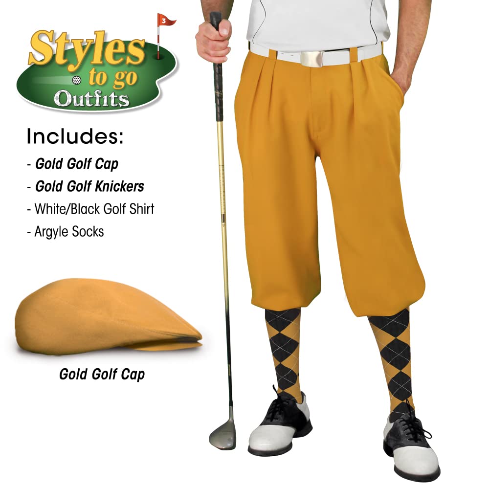 Men's Gold, White & Black Complete Golf Outfit Set - XL Shirt & Waist Size 42 - Premium Golf Apparel for Tournaments & Casual Play