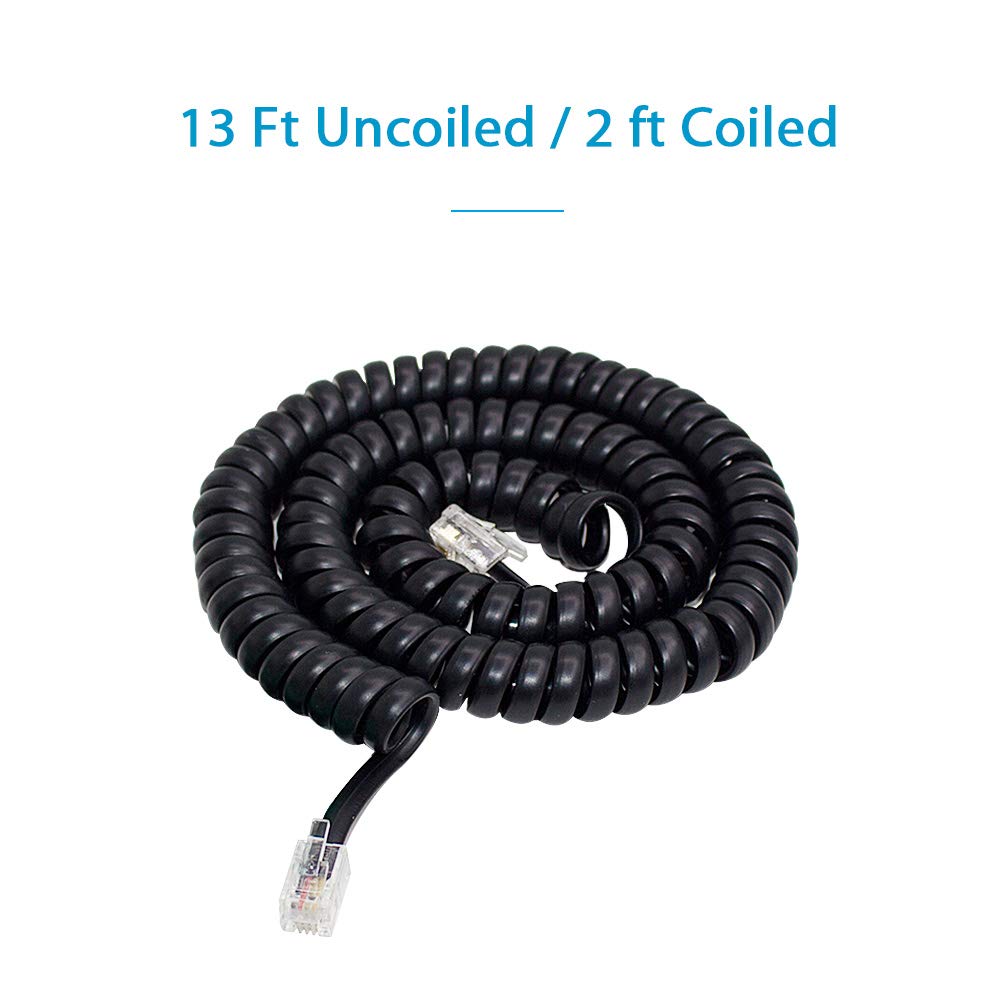 2 Pack 4M/13Ft Black Telephone Cord for Landline Phones - RJ9 4P4C Standard Connectors - Durable Replacement Phone Cable for Home, Office & Business Use