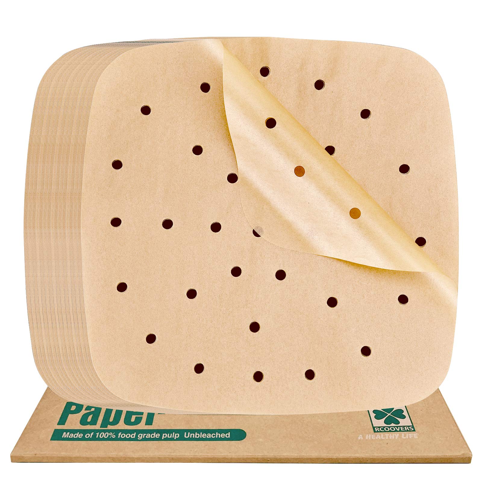 Non-Stick 9 Inch Bamboo Steamer Liners - 100Pcs Unbleached Perforated Parchment Paper for Air Fryer, Baking & Cooking | Eco-Friendly Silicone Paper Mats for Dumplings, Bao Buns & Asian Cuisine