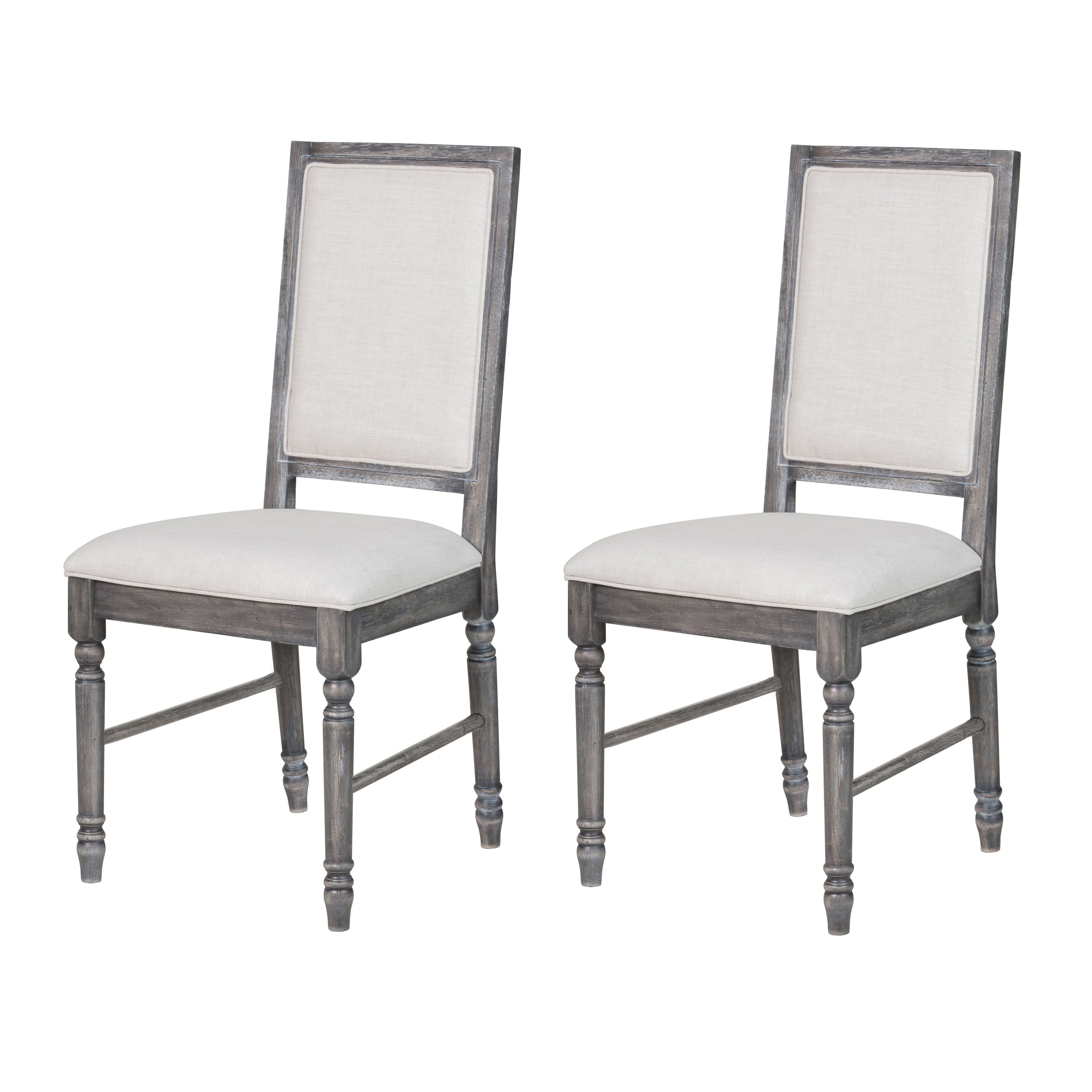 Set of 2 Cream & Weathered Grey Open Back Side Chairs - Modern Farmhouse Dining Chairs for Kitchen, Dining Room, or Breakfast Nook
