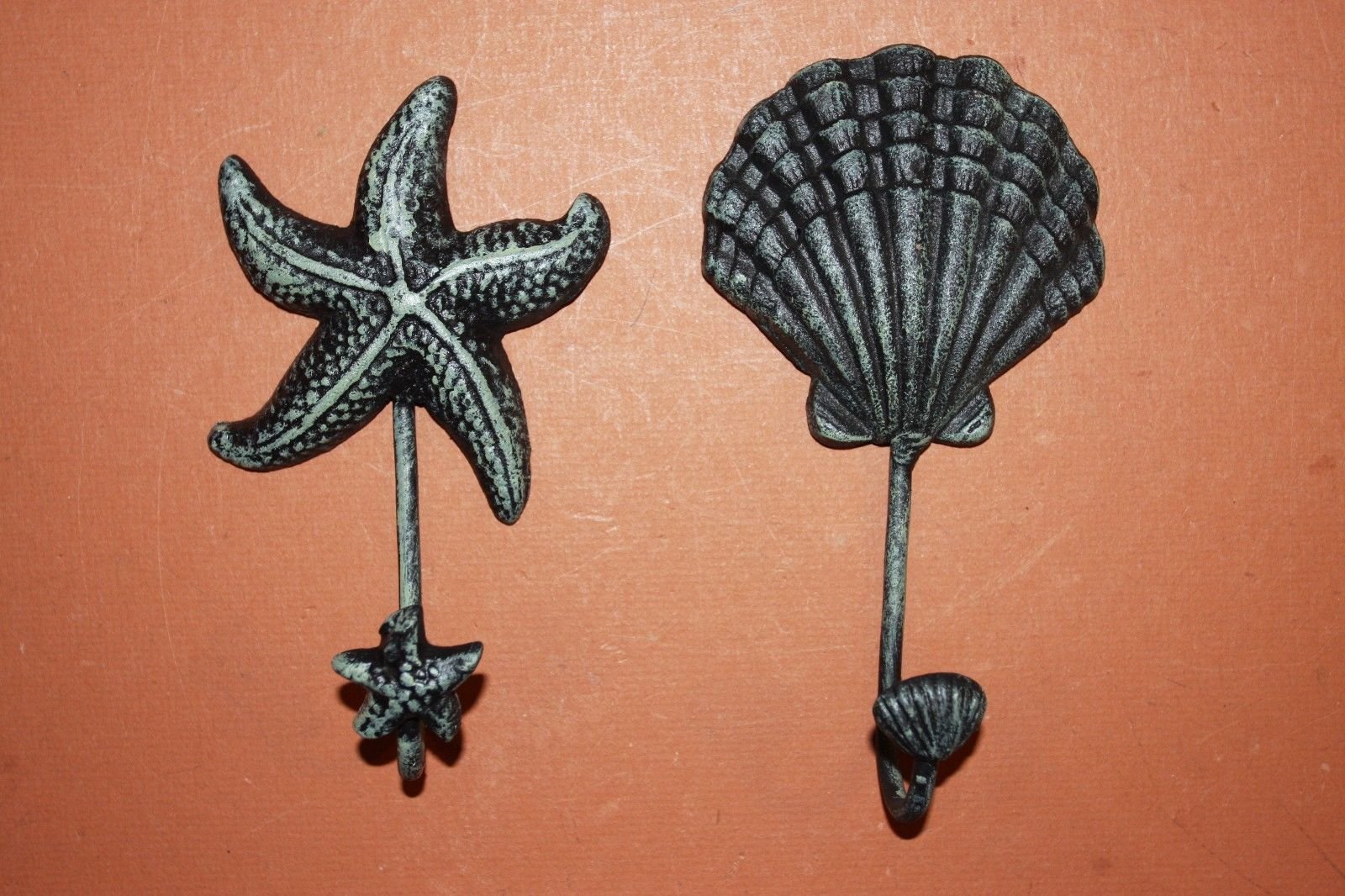 Verdigris-Look Sea Life Mermaid Bath Towel Hook Set - 4 Pack for Bathroom Decor, Beach House, Kids Room & Coastal Themed Home Accessories