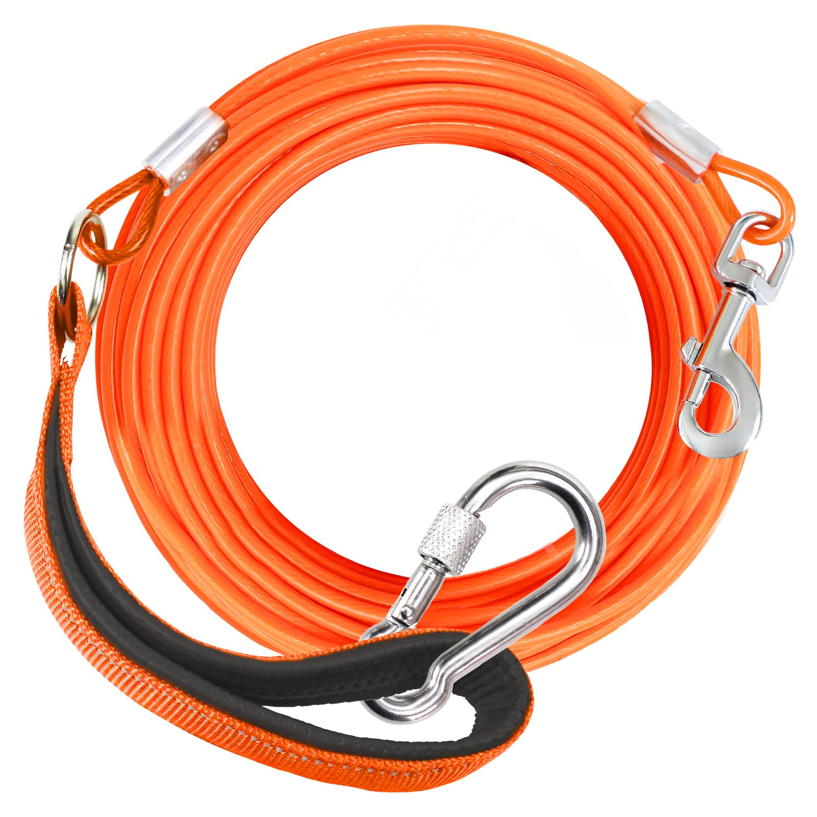 50ft Heavy Duty Chew Proof Dog Leash - Long Tie Out Cable with Carabiner for Medium & Large Dogs | Padded Handle for Comfort | Perfect for Yard Training, Walking & Outdoor Activities