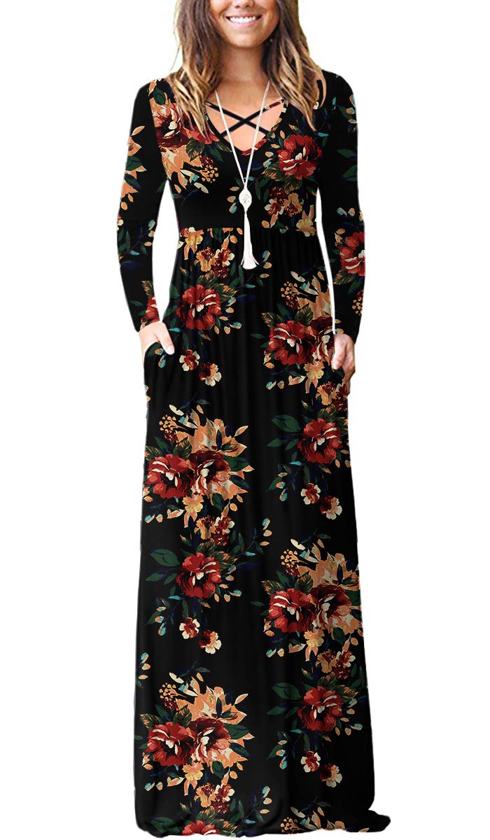 LILBETTER Women's Long Sleeve Maxi Dress - Loose Fit Casual Plain Long Dress with Pockets | Perfect for Everyday Wear, Beach Cover Up & Boho Style Outfits