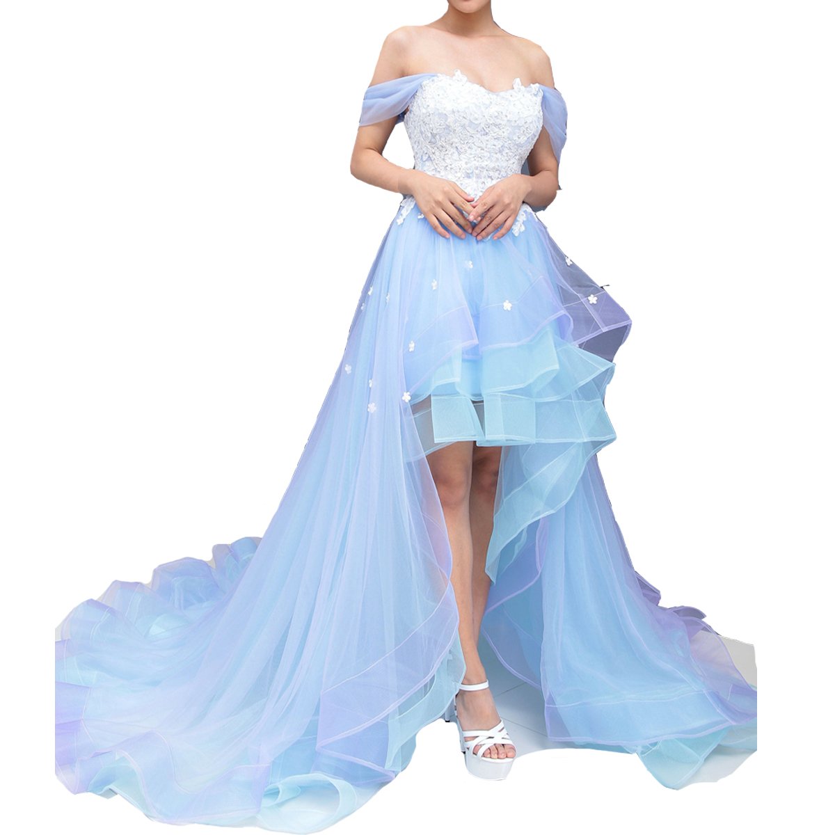 Kivary Off The Shoulder Beaded Lace High-Low Prom Dress for Homecoming & Formal Events - Elegant Evening Gown for Weddings, Parties & Special Occasions