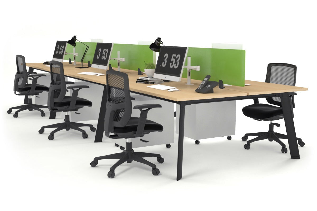 6-Person Black Frame Workstation with Cable Management - 1600L x 800W Office Desk for Team Collaboration | Perfect for Open Office Spaces & Shared Work Environments