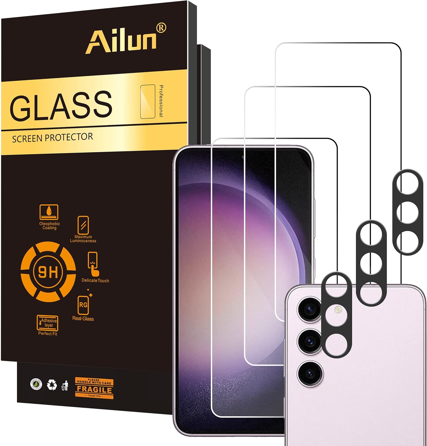 Samsung Galaxy S24 3-Pack Camera Lens Protector - Tempered Glass Screen Protector with Fingerprint Protection & Anti-Scratch Case - Perfect for Travel, Outdoor Adventures & Everyday Use