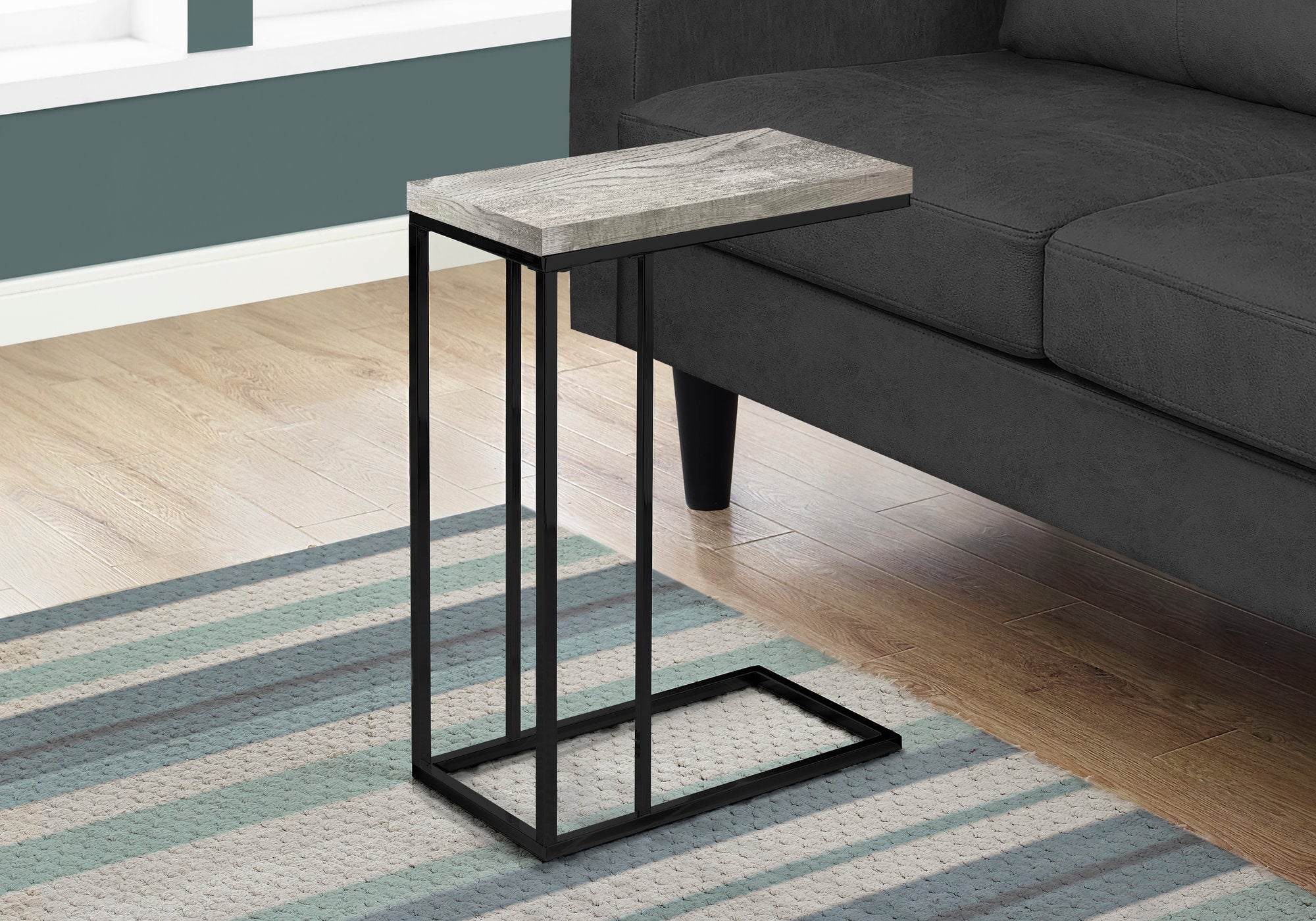 Rustic Grey Reclaimed Wood Look Accent Table with Black Metal Frame - Perfect for Living Room, Bedroom, or Entryway Decor