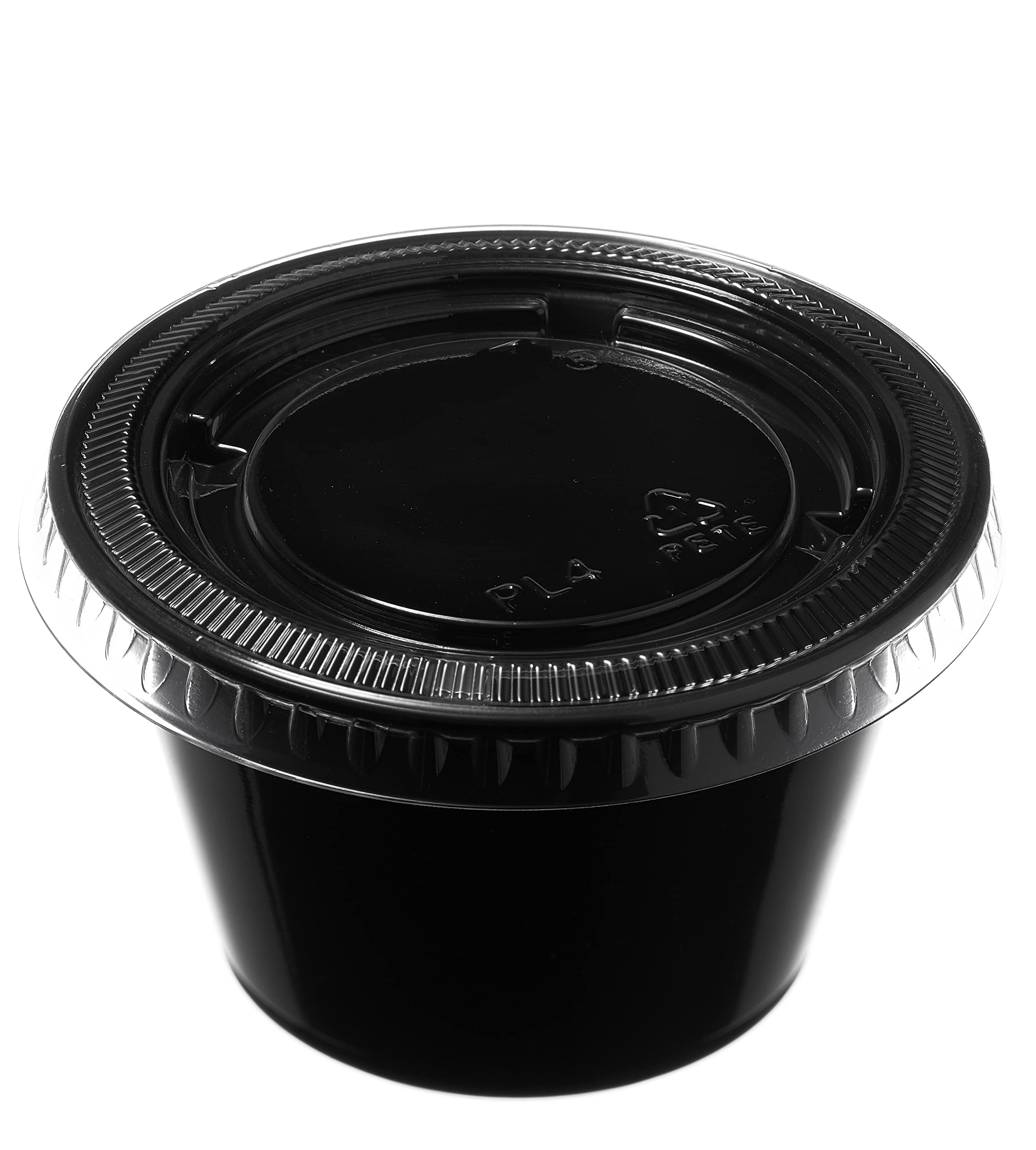 EcoQuality 4 oz Leak-Proof Black Plastic Condiment Containers with Clear Lids - Perfect for Sauces, Samples, Slime, Jello Shots & Food Storage (2500 Pack) - Ideal for Restaurants, Catering, Parties & Home Kitchen Organization
