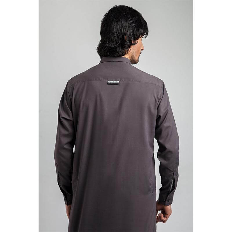 Premium Charcoal Grey Embroidered Edged Collar Shalwar Kameez for Men - Traditional Pakistani Formal Wear for Weddings & Special Occasions