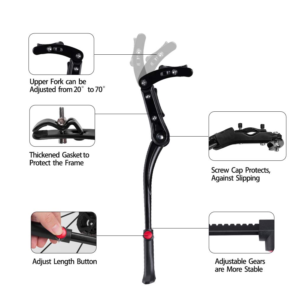 ROCKBROS Adjustable Bike Kickstand for Mountain Bikes - Universal Fit 24 to 28 Inch Wheels - Durable Side Stand for Adults - Perfect for Commuting, Trail Riding & Bike Parking