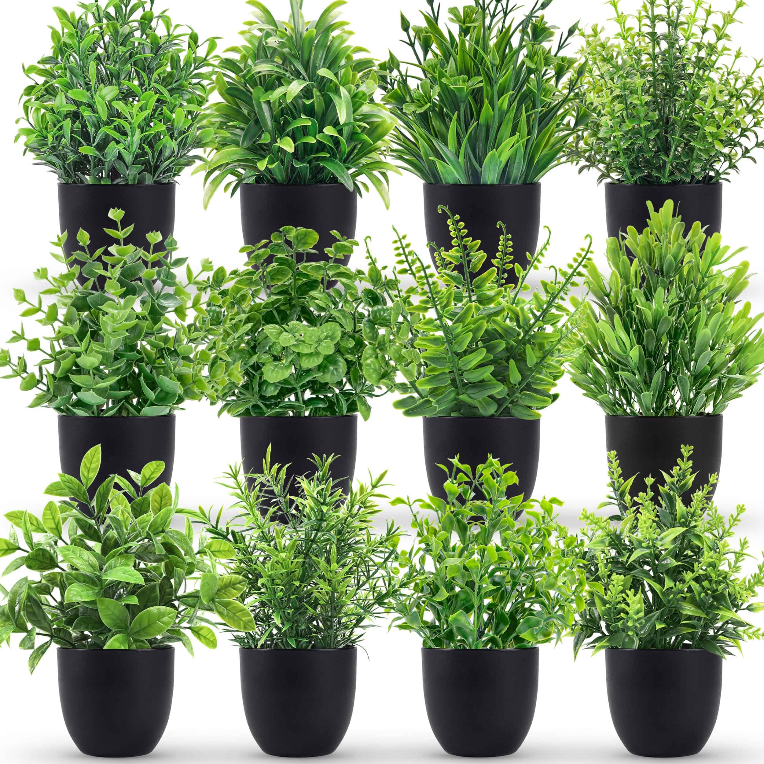 12 Pack Artificial Rose Fake Plants in Black Pot - Small Faux Plants for Bathroom, Home Office, Table Decor - Perfect for Indoor Spaces, Wedding Centerpieces & Shelf Displays