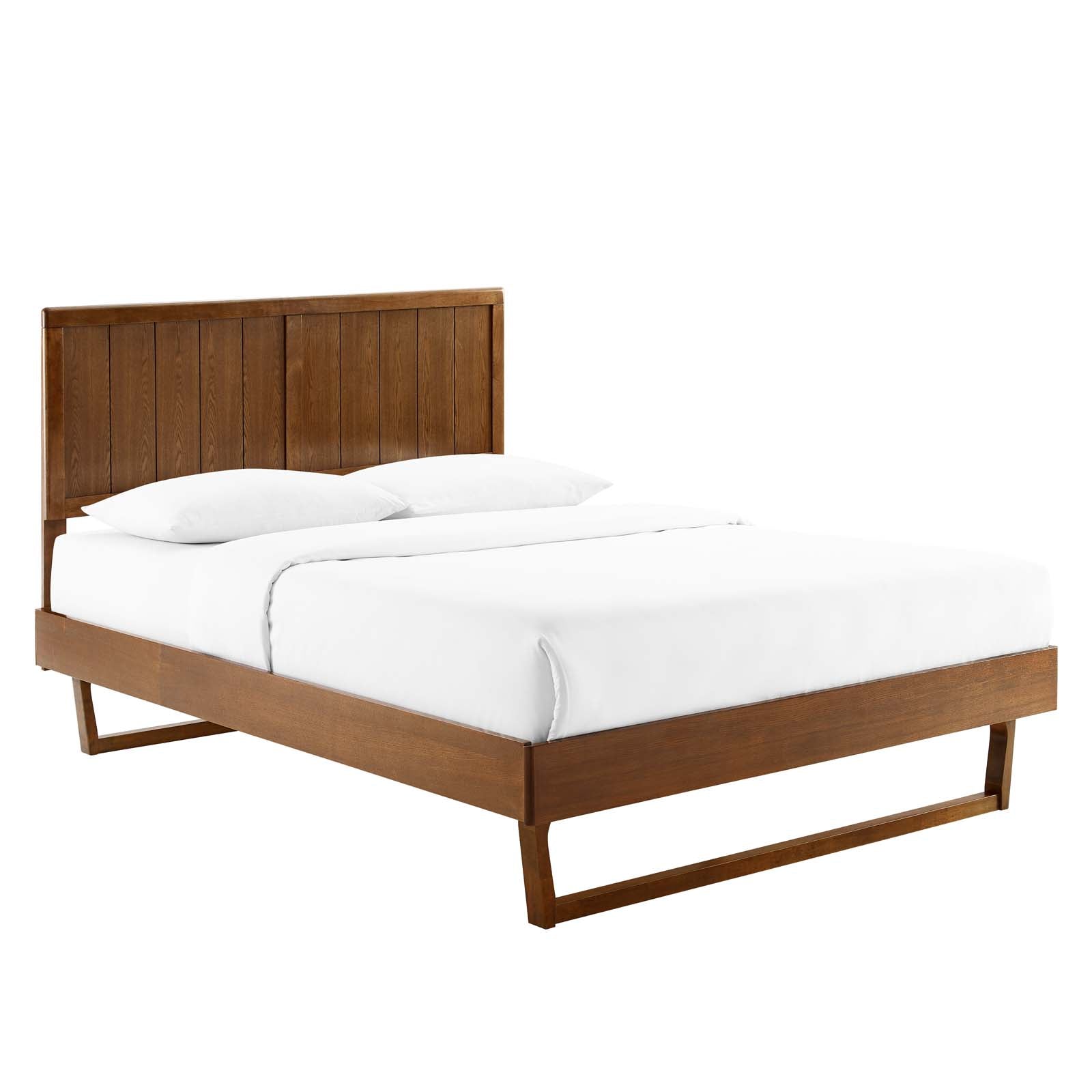 Alana Wood Platform Bed with Angular Frame - Modern Minimalist Bedroom Furniture for Small Spaces & Apartments