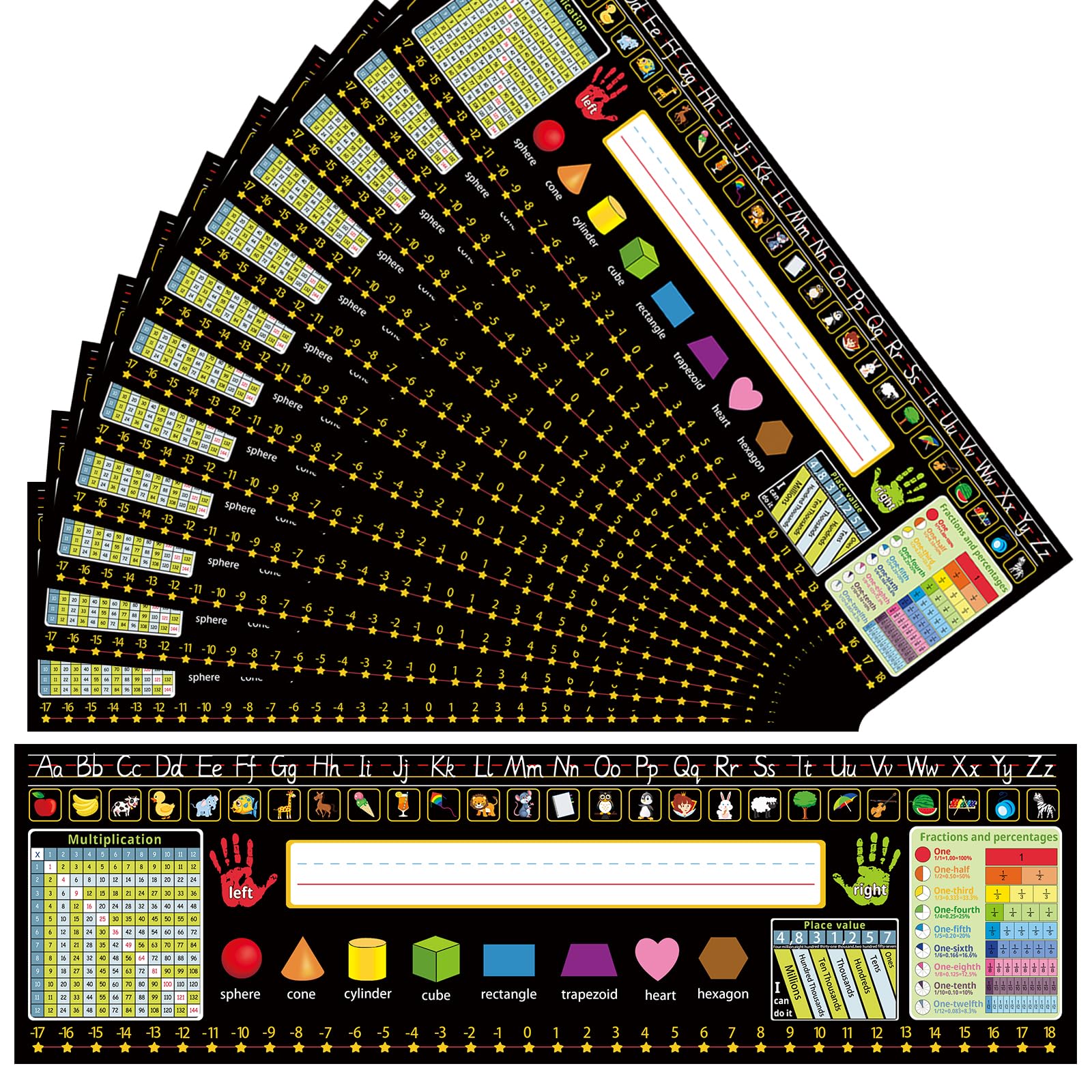 36 Pack Self-Adhesive Name Tags for Classroom Desks - Student Name Plates with Math Charts for School & Office