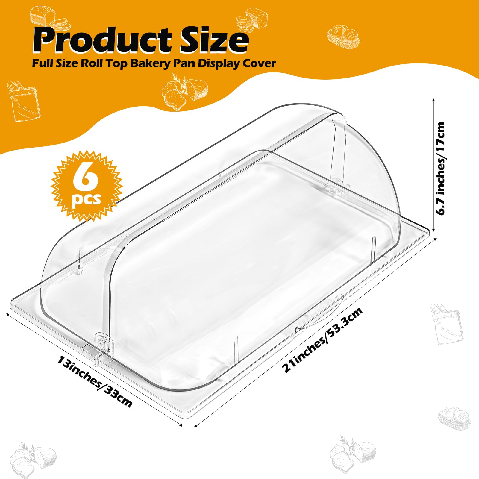4-Piece Clear Plastic Chafing Dish Cover - Full Size Roll Top Bakery Pan Display for Desserts, Cakes & Cupcakes | Commercial Food Service, Buffet Display, Bakery Exhibition