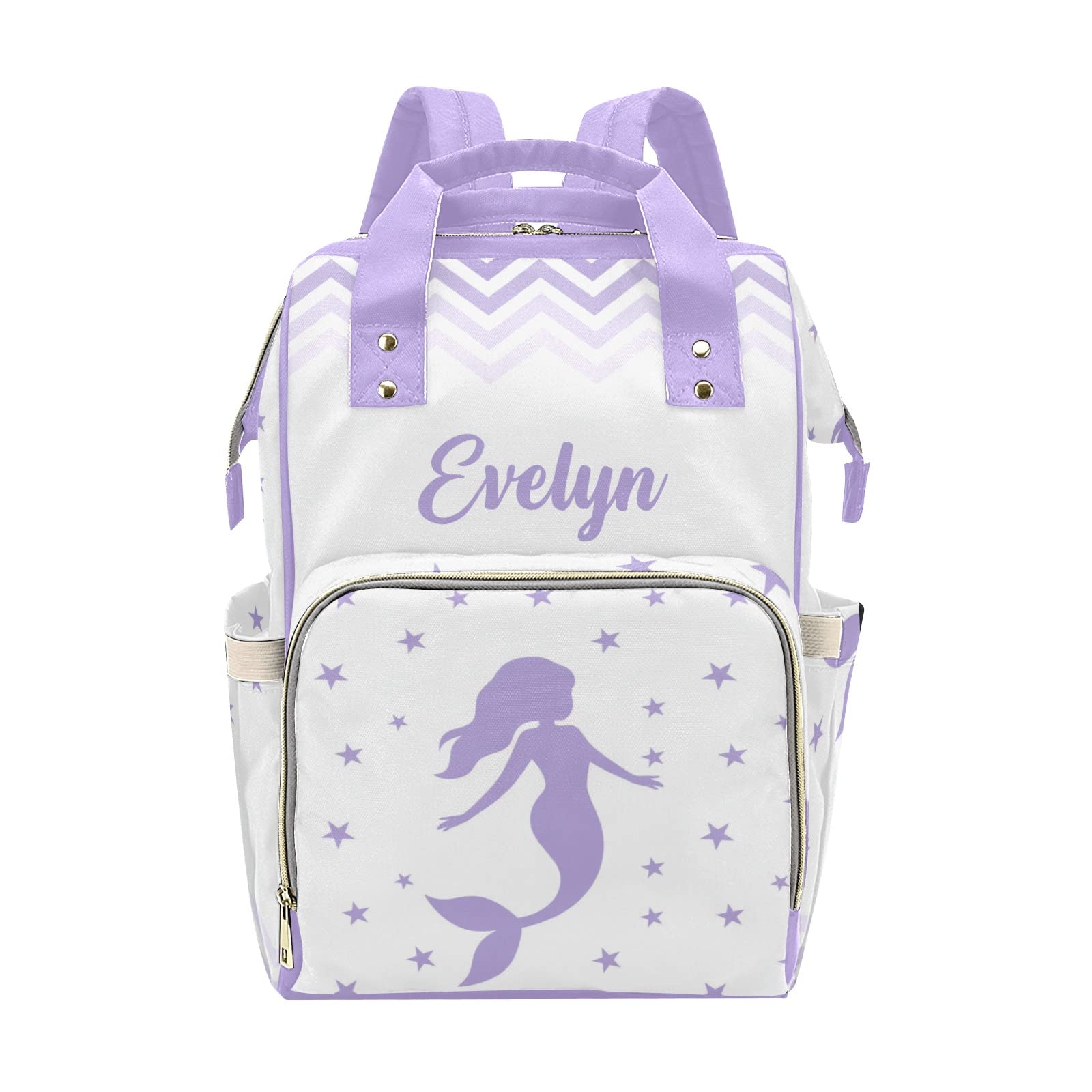 Custom Mermaid Chevron Purple Diaper Bag Backpack Tote - Personalized Baby Shower Gift for Moms, Travel & Daily Use