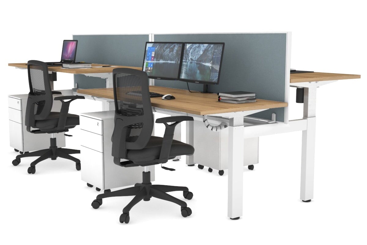 Adjustable Height 4-Person H Bench Workstation - White Frame [1400L x 700W] for Office, Classroom, or Collaborative Workspace