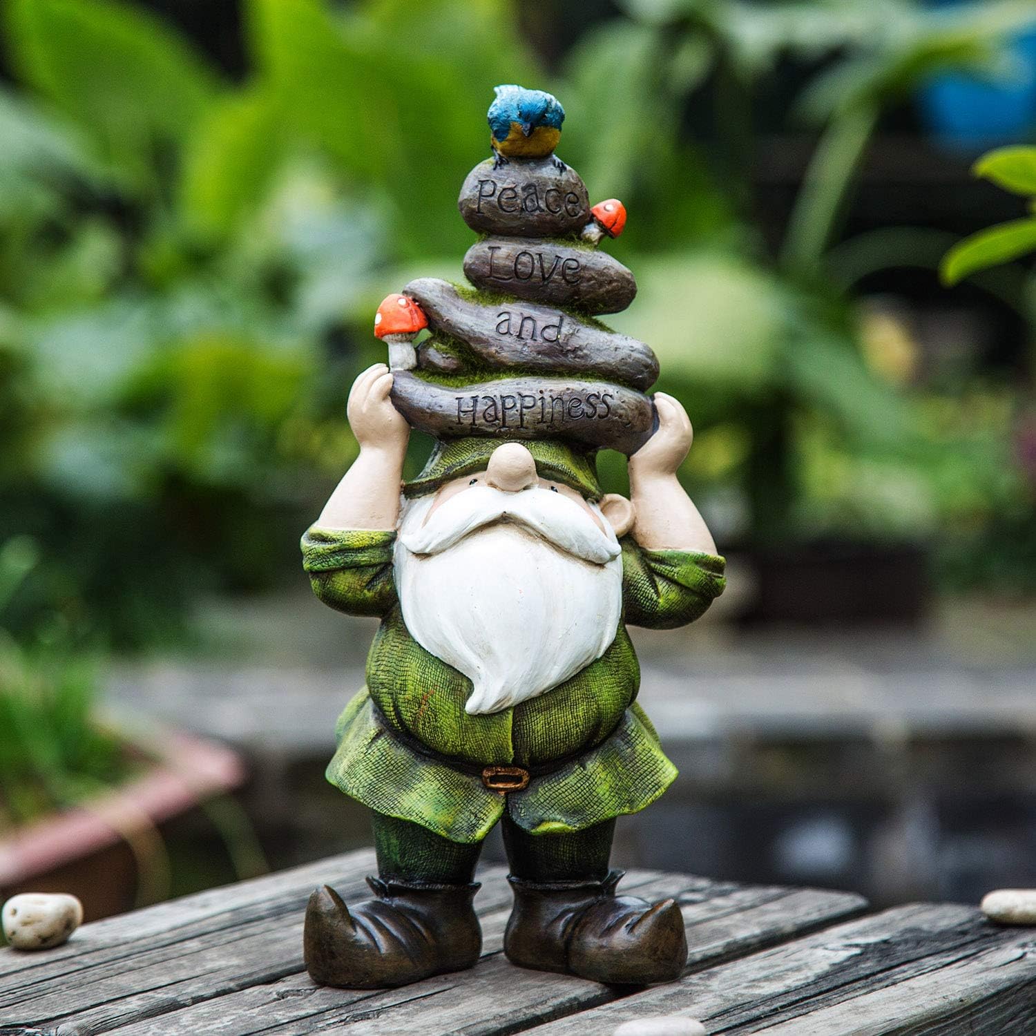 Outdoor Garden Gnome Statue - Decorative Gnome Holding Stones on Head - Perfect for Lawn, Yard, and Garden Decor