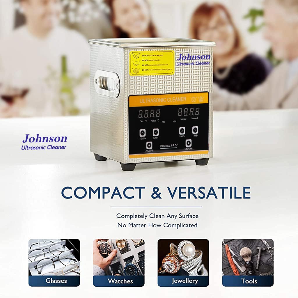 Johnson Professional 2L Ultrasonic Cleaner with Digital Timer & Heater - 40kHz Jewelry, Denture, Watch & Eyeglass Cleaner - Perfect for Home, Dental Clinics & Jewelry Stores