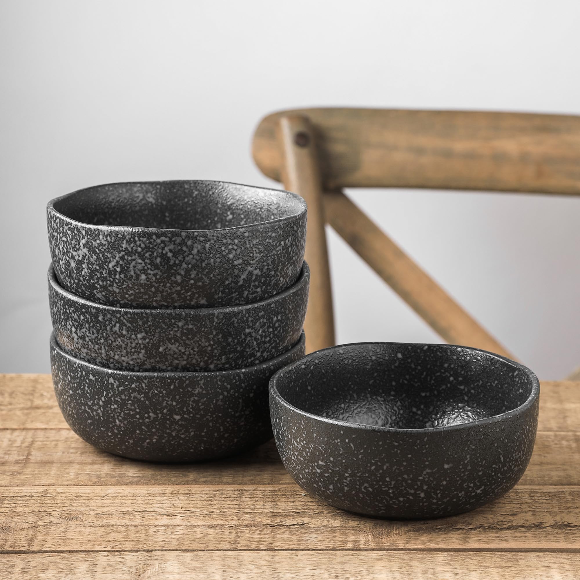 16-Piece Stoneware Dinnerware Set - Reactive Glaze Plates & Bowls for 4 - Microwave & Dishwasher Safe - Black & White - Perfect for Family Dinners, Entertaining Guests & Everyday Use