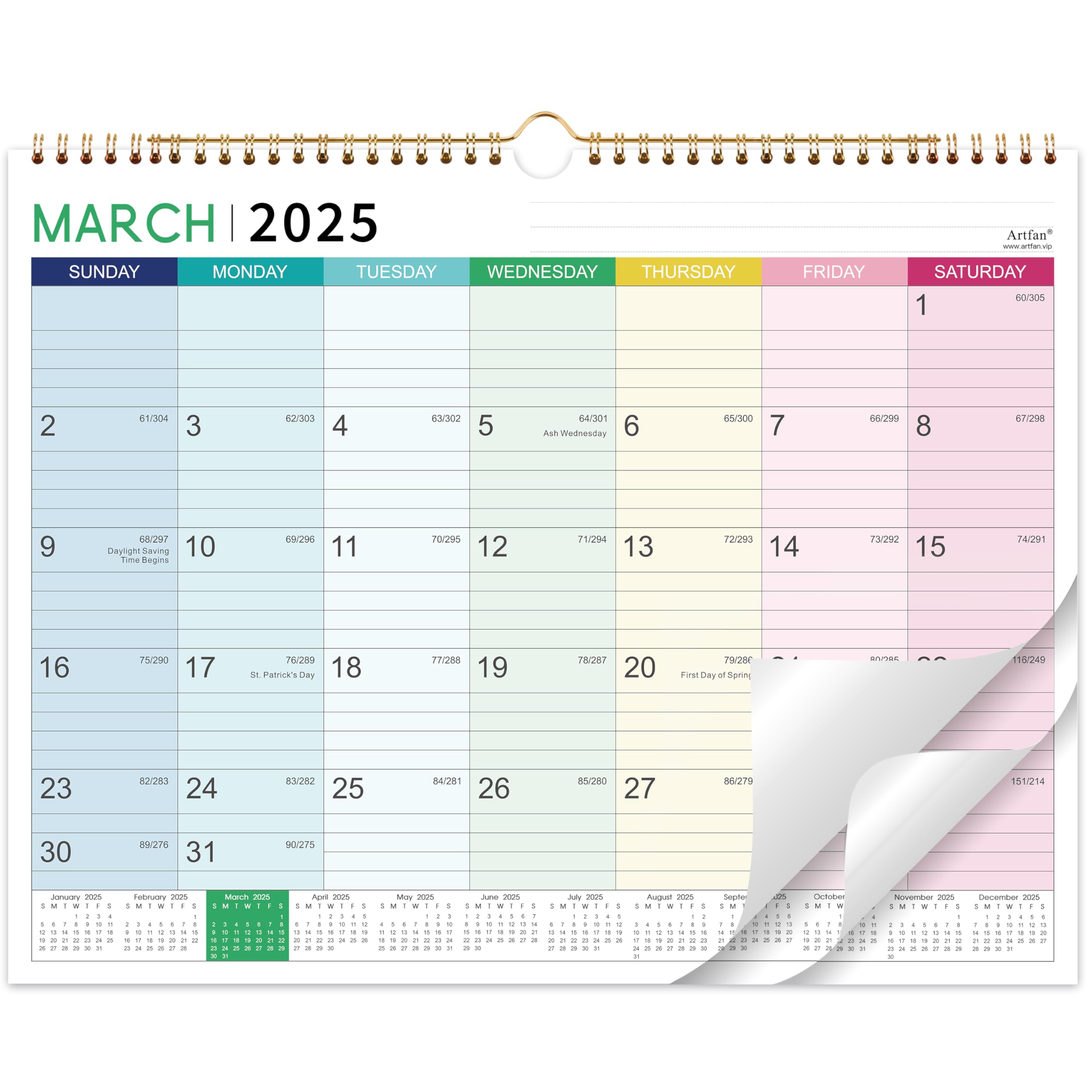 2025-2026 Wall Calendar with Hanging Hook | 18-Month Planner from March 2025 to August 2026 | Thick Paper 15