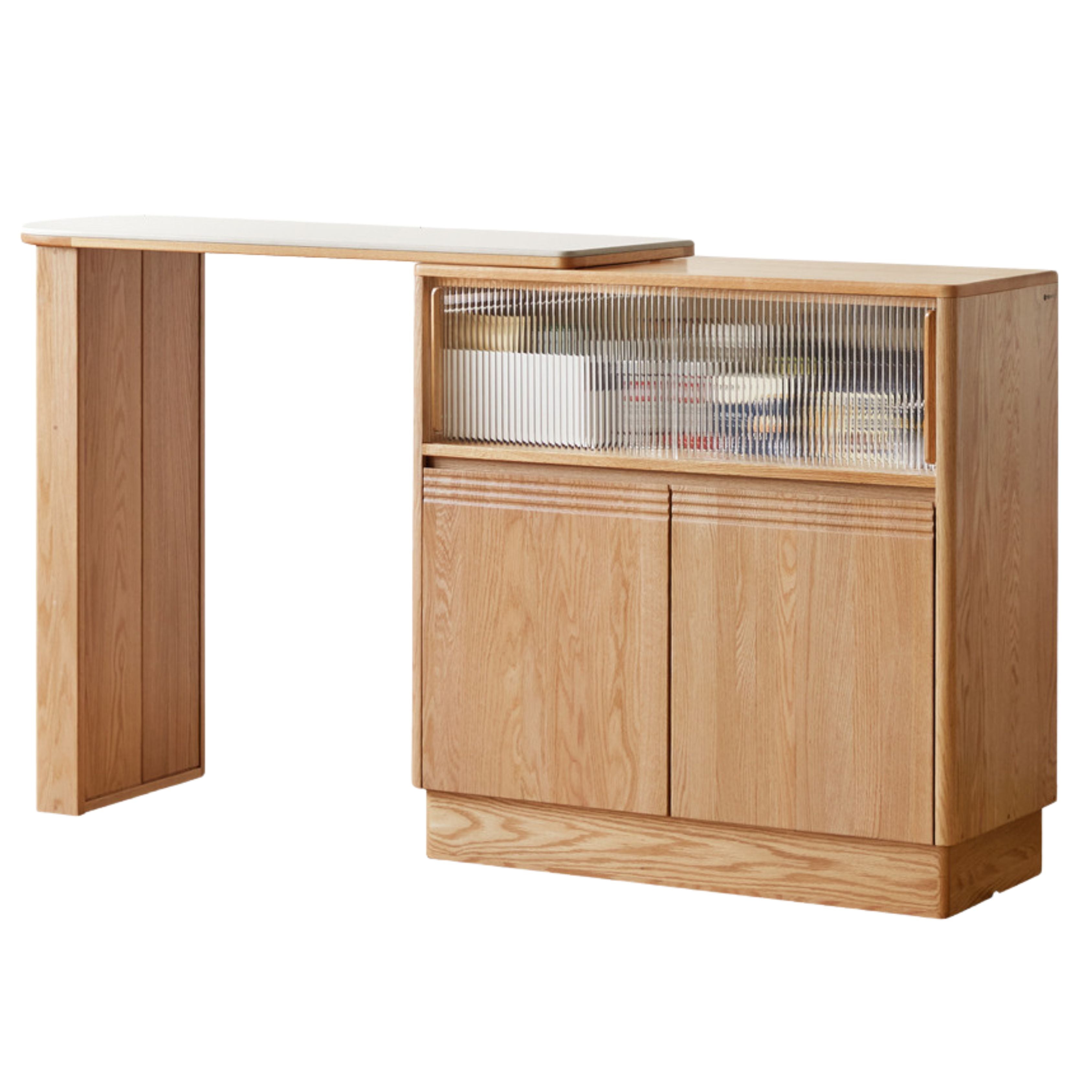 Solid Oak Wood Extendable Bar Table with Rock Plate - Perfect for Kitchen Islands, Dining Rooms & Outdoor Entertaining