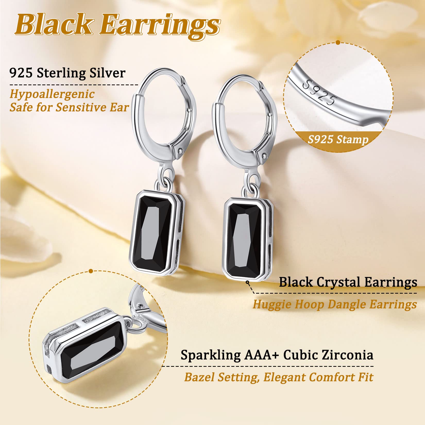 Suplight 925 Sterling Silver Emerald Cut Birthstone Hoop Dangle Earrings for Women - Cubic Zirconia Crystal Drop Earrings with Gift Box - Perfect for Birthdays, Anniversaries & Special Occasions