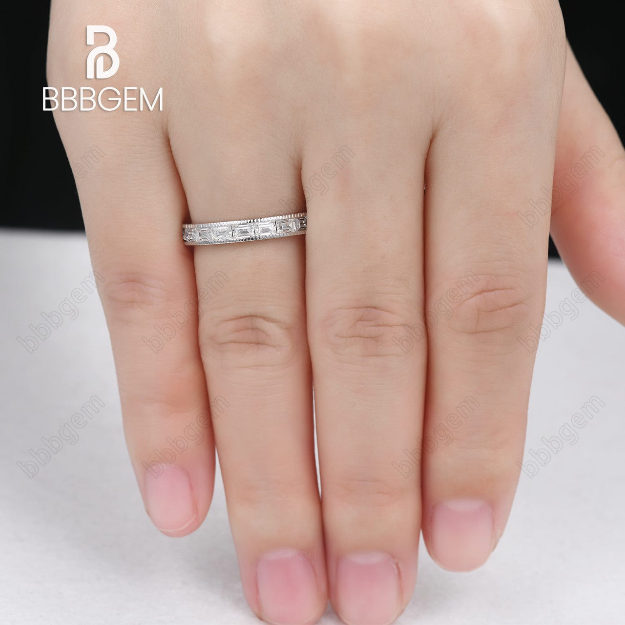 14k White Gold Moissanite Wedding Band - Baguette Cut Engagement Ring for Women | Perfect for Bridal, Anniversary & Special Occasions