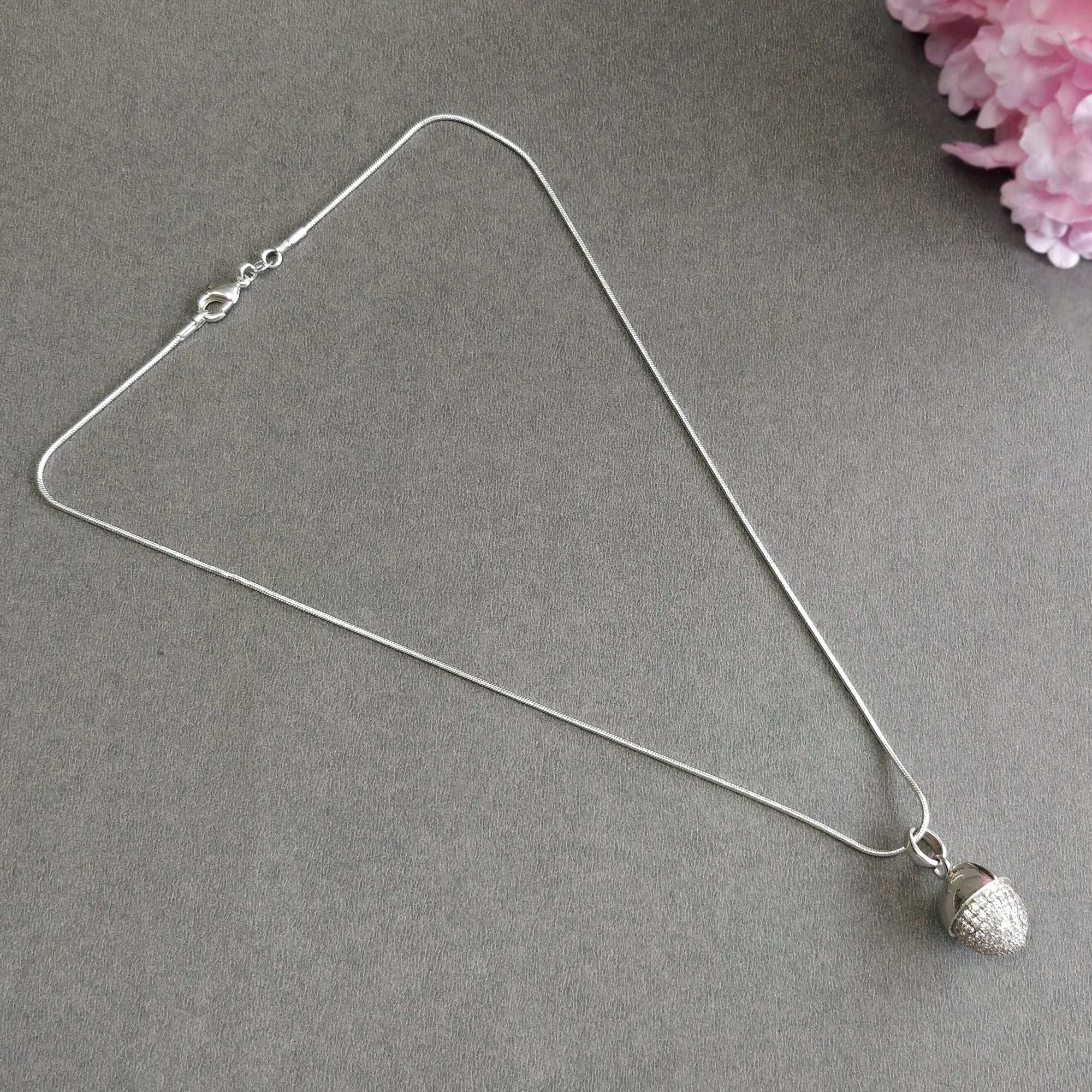 Cubic Zirconia & 925 Sterling Silver Necklace - 8.52g Medium Bullet Pendant with 18.5