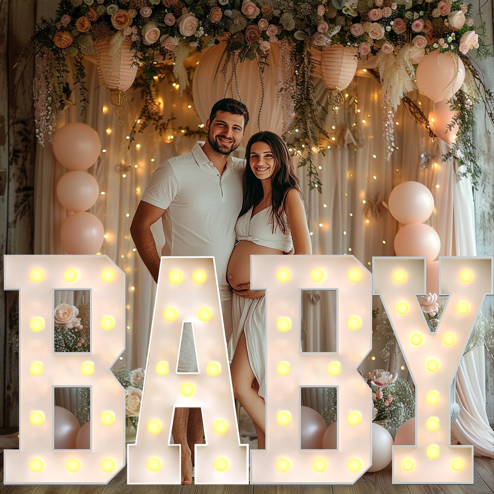 Pooqla 4 FT Marquee Light Up Letters - 4 Feet Tall Giant LED Letter Signs for Birthday, Wedding, Anniversary Decor - Warm White Mosaic Alphabet Lights for Party, Balloon Backdrop & Home Decoration