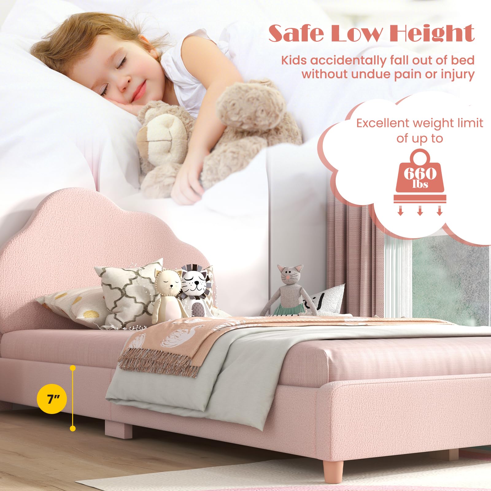 HONEY JOY Twin Bed Frame for Kids - Sturdy Wooden Platform Bed with Headboard & Slat Support, No Box Spring Needed - Perfect Children's Bedroom Furniture for Boys & Girls - Fits Standard Twin Mattress - Ideal for Kids' Rooms, Guest Rooms & Daycare Centers