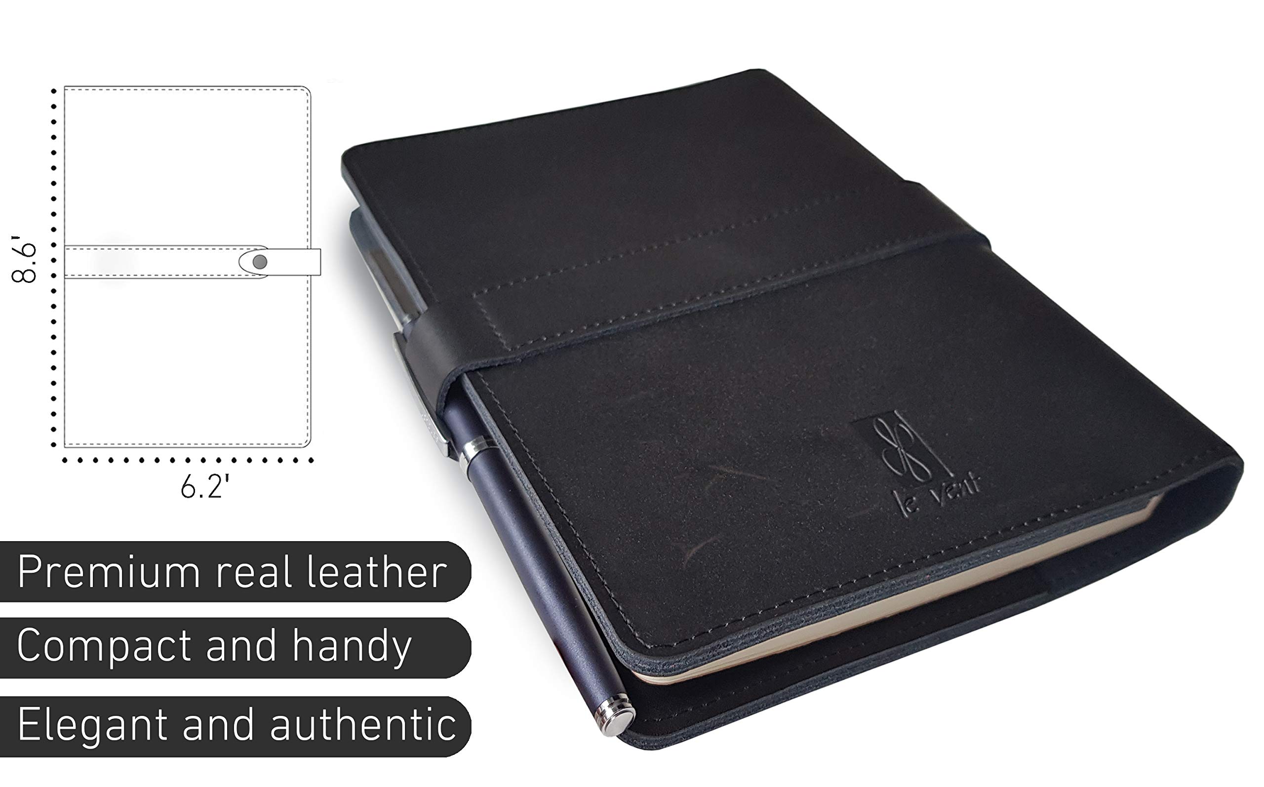 Premium Refillable Leather Journal - Genuine Black Leather Cover - 2 Lined & Blank A5 Notebooks (8x5 inches) - 400 Total Pages - Writing Journal for Study, Work & Note Taking - Perfect for Office, School & Travel Use