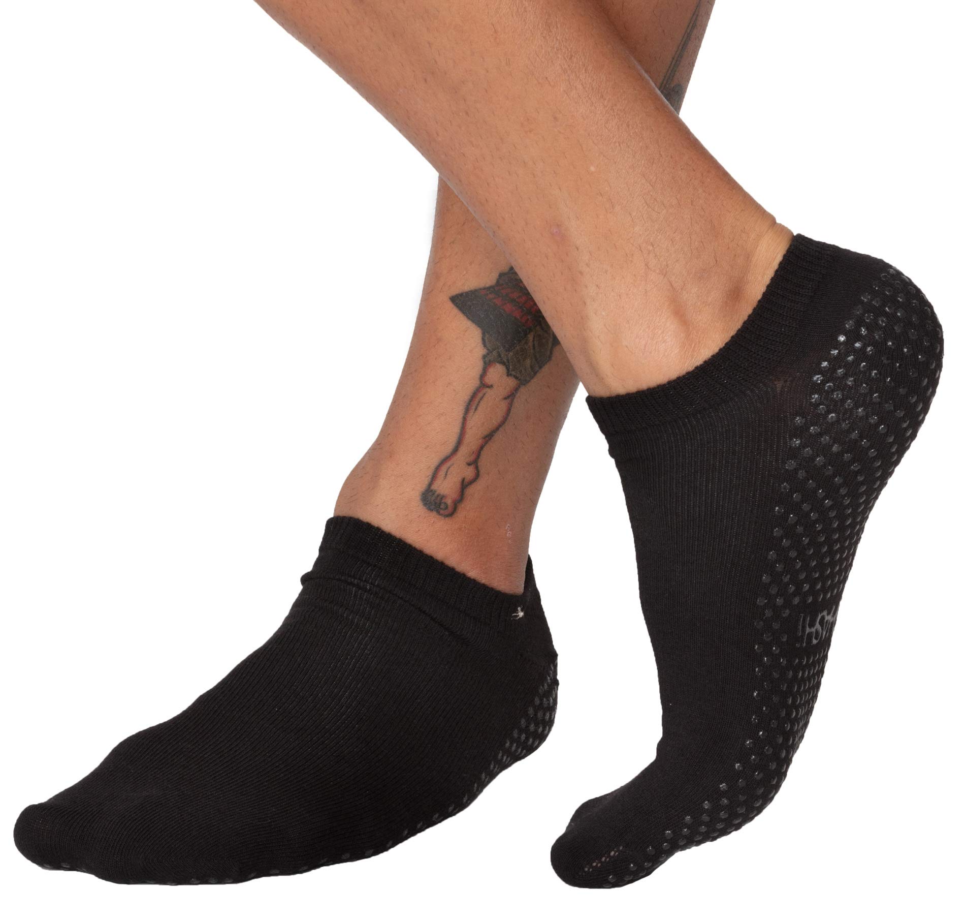 SHASHI Classic Black Non-Slip Grip Socks for Men - Breathable Mesh Yoga & Pilates Workout Socks for Studio, Home Fitness, and Dance Practice