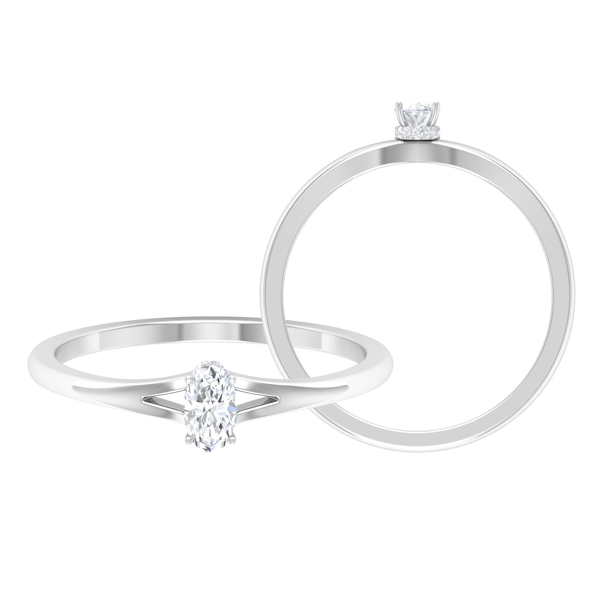 1/2 CT Oval Cut Diamond Solitaire Promise Ring for Women - 14K Solid Gold April Birthstone Ring | Elegant Gift for Anniversary, Engagement & Special Occasions