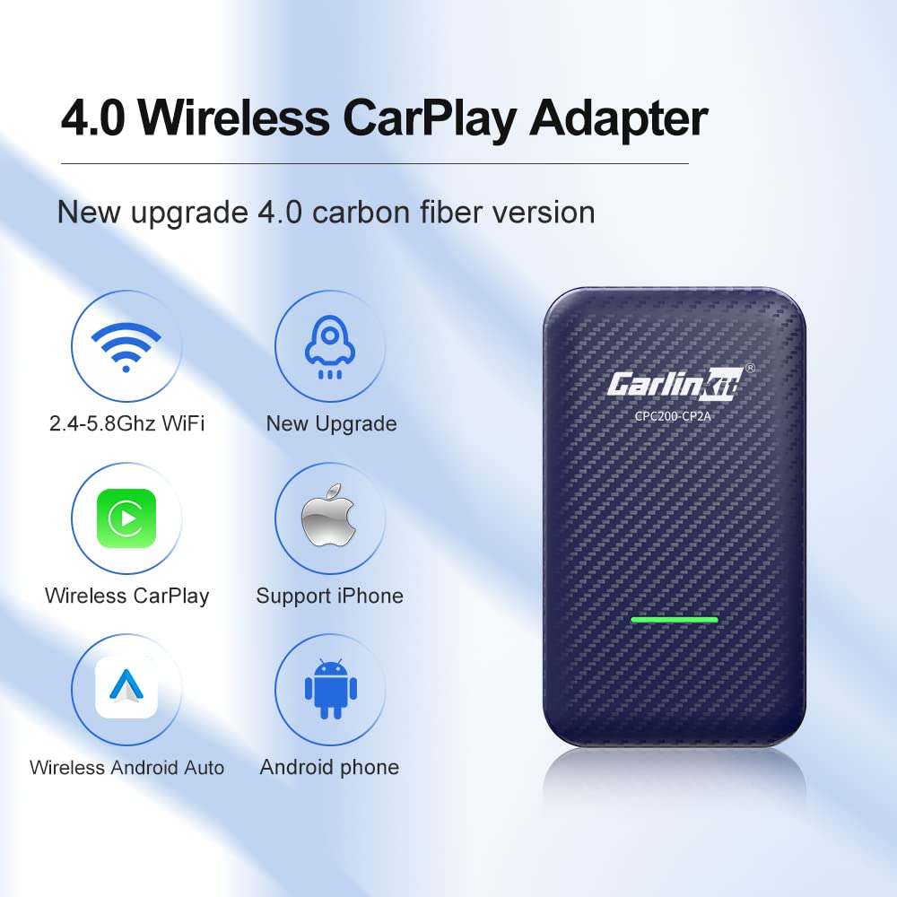 2024 Upgraded CarlinKit 4.0 2-in-1 Wireless CarPlay & Android Auto Adapter - Plug & Play Converter for OEM Wired to Wireless - 5.8GHz Low Latency - Perfect for Commuting, Road Trips & Hands-Free Driving