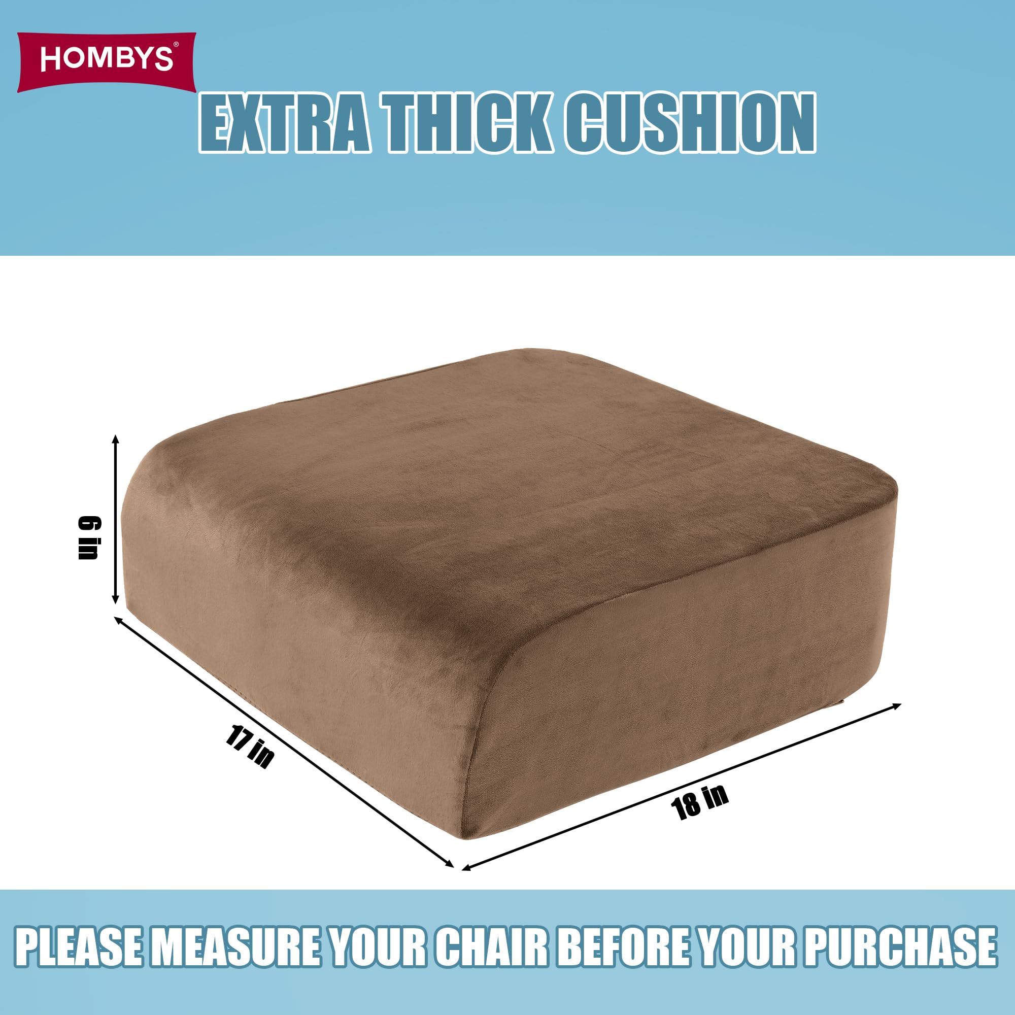 HOMBYS Extra Thick Memory Foam Seat Cushion for Office Chair, Wheelchair, Car & Desk - Comfort Support for Elderly & Adults - Brown - Perfect for Work, Travel & Home Use