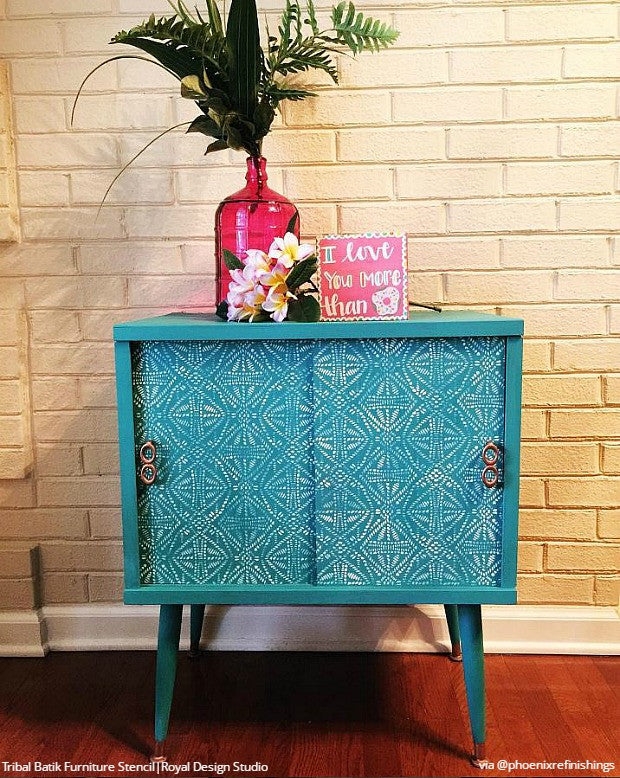 Tribal Batik Furniture Stencil - Handmade Wooden Stencils for DIY Furniture Painting & Home Decor | Perfect for Cabinets, Tables, and Wall Art Projects