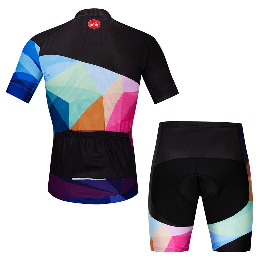 Hotlion Men's Cycling Jersey Set with Gel Pad - Breathable Summer Bike Clothing Suit with 3 Rear Pockets for Road & Mountain Biking
