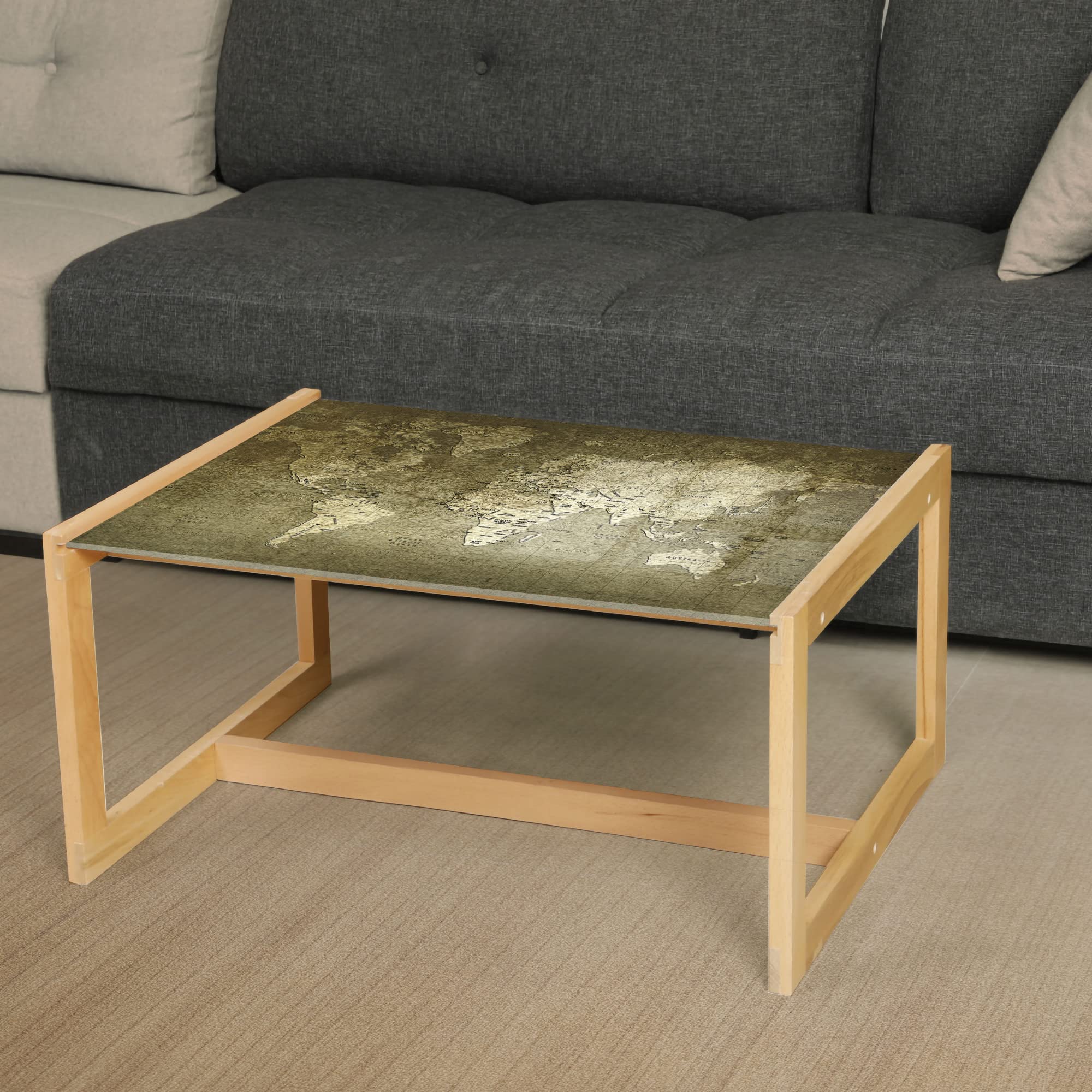 Ambesonne Antique Coffee Table - Old World Map Design, Wooden Frame, for Office & Dorm Decor