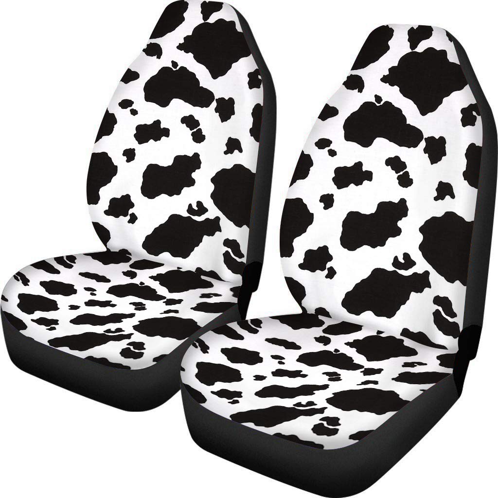 JEOCODY Universal 2-Piece Cow Print Car Seat Covers - Washable Front Seat Protectors for Cars, Sedans, Vans, Trucks & SUVs | Durable Vehicle Seat Mats for Comfort & Style
