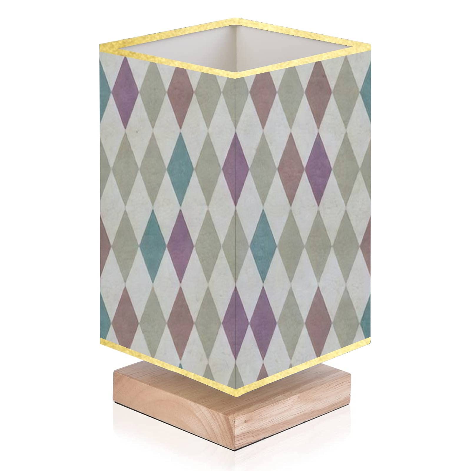Modern Retro Harlequin Bedside Lamp with Solid Wood Base & Flaxen Fabric Shade - Small Table Desk Lamp for Bedroom, Living Room, Nightstand, Office, and Study