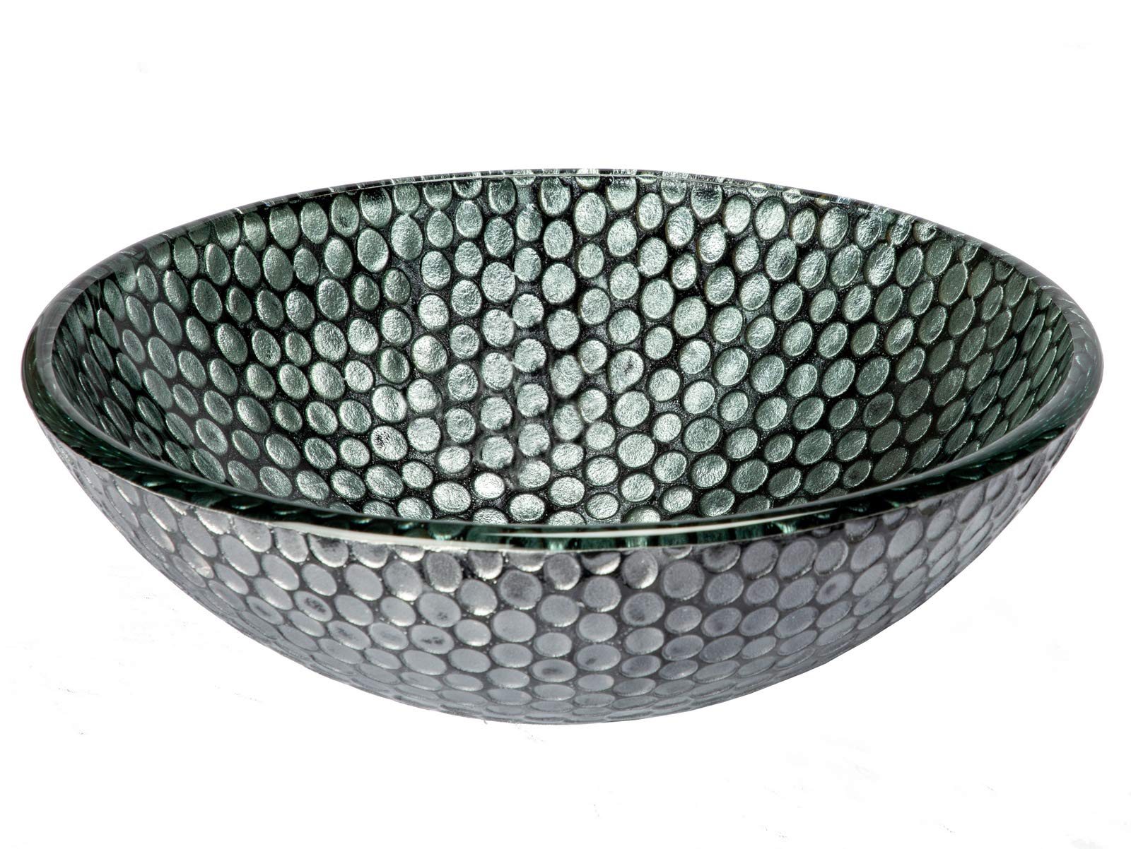 Modern Silver Dots Glass Vessel Bathroom Sink - Elegant Round Above Counter Basin for Vanity, Powder Room & Luxury Home Decor