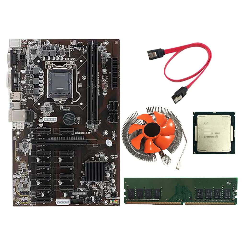 FOOTIC BTC B250 12P Mining Motherboard with Intel G3930/G3900 CPU, CPU Fan & 8GB DDR4 RAM - 12 PCIe Slots, LGA 1151, DDR4, SATA3.0, USB3.0 - Perfect for Cryptocurrency Mining & High-Performance Computing